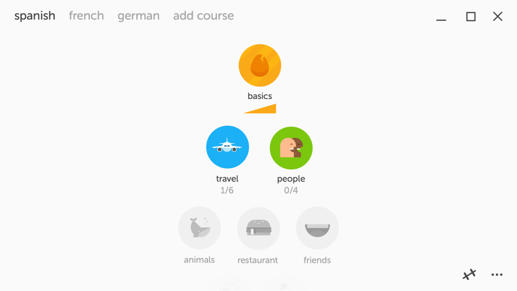 Homescreen of Duolingo app for Windows 10