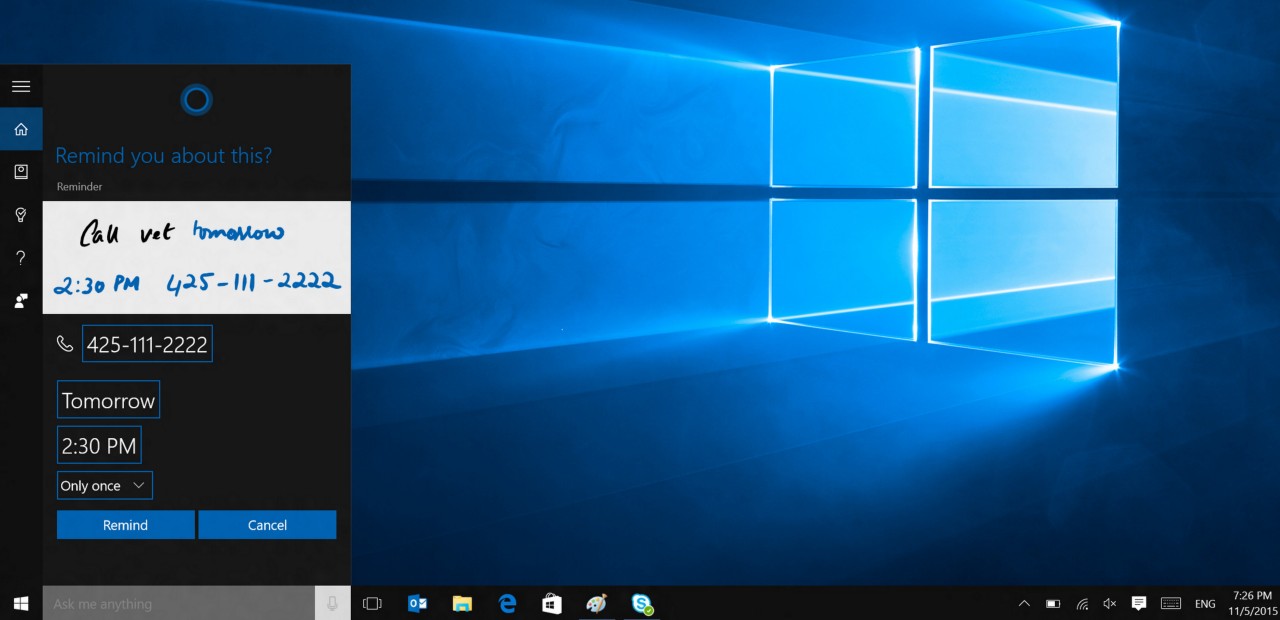 Let Cortana help you set reminders from your written notes in Windows 10