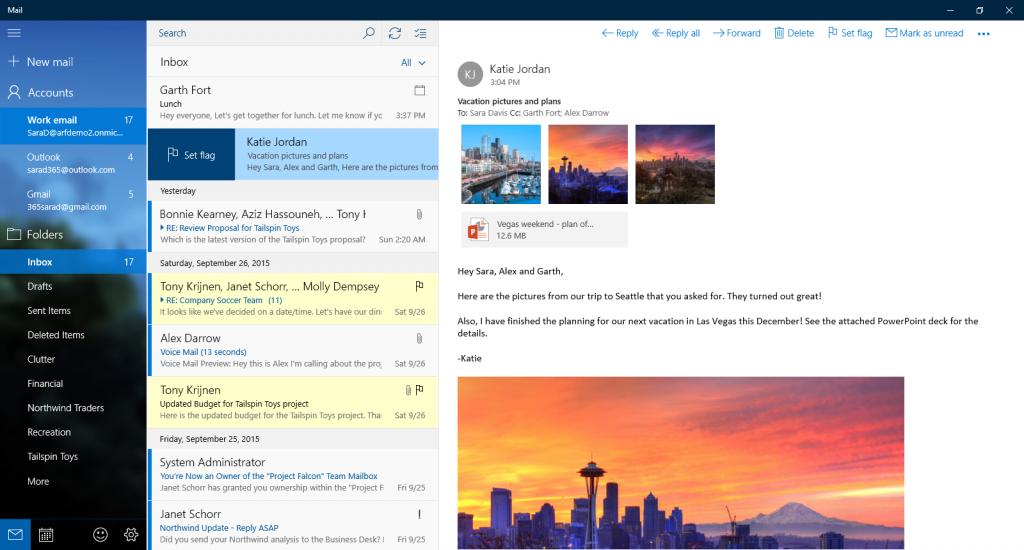 Customize mail with your own colors or photos in Windows 10