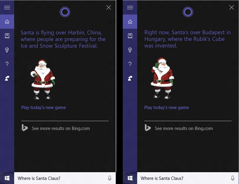 Cortana helps you keep track of Santa’s whereabouts