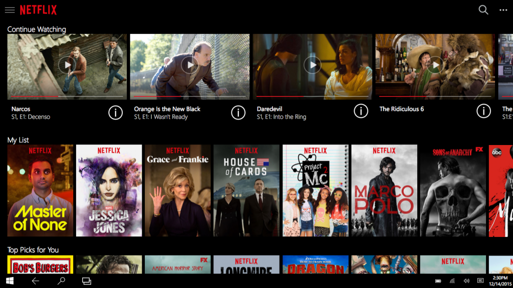 Netflix for Windows 10 app