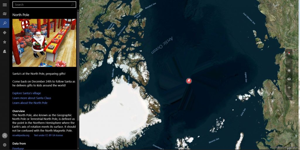 Find the Santa’s workshop at the North Pole using Windows 10 Maps app