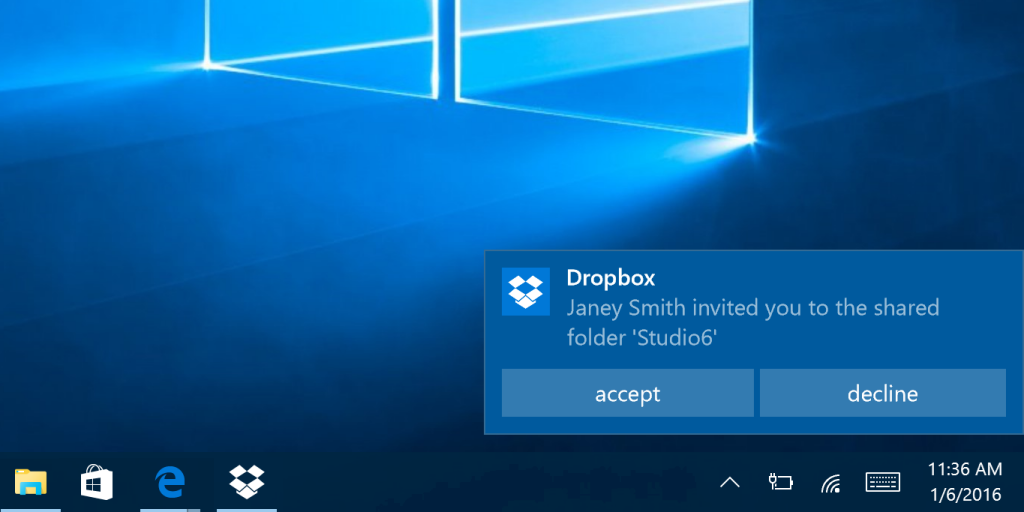 Using Jump List in Dropbox for Windows 10, all you have to do is right-click on the Dropbox app icon in your taskbar.