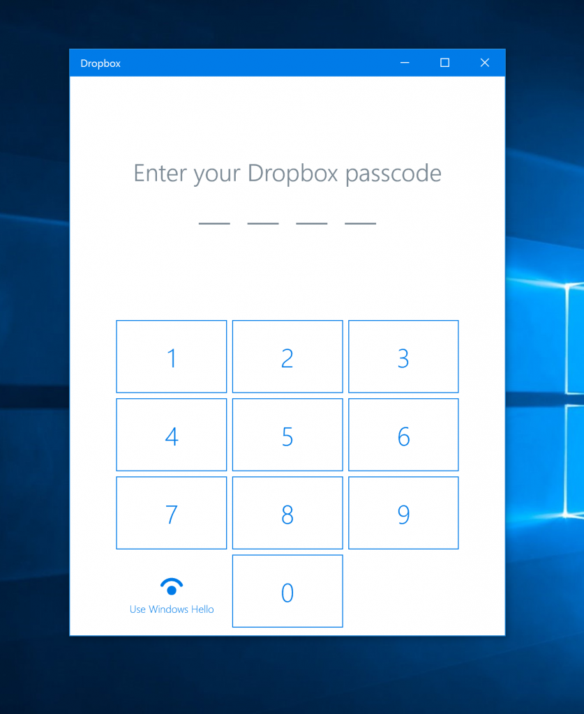 Enable Windows Hello with the Dropbox app for Windows 10