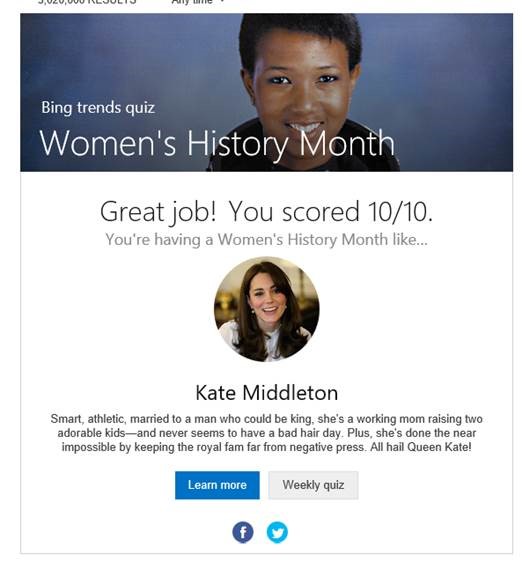 Bing put together a quiz to test your knowledge in famous firsts for Women’s History Month