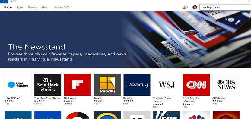 The Newsstand in the Windows Store