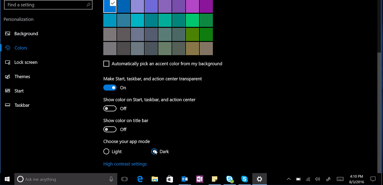Enable the dark theme in Windows 10