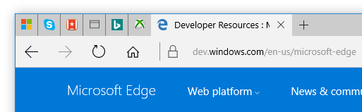 Screen capture showing pinned tabs in Microsoft Edge