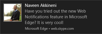 Screen capture showing a notification dialog from Skype for Web in Microsoft Edge