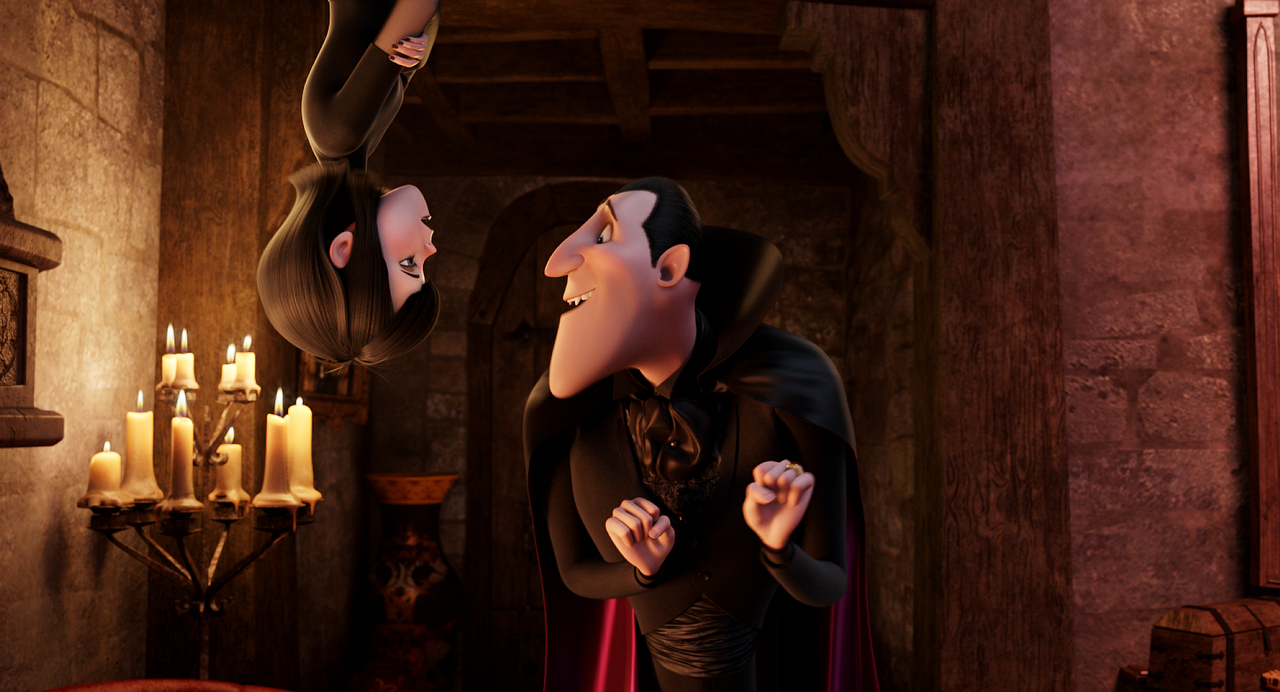 Mavis (Selena Gomez) and Dracula (Adam Sandler) in HOTEL TRANSYLVANIA, an animated comedy from Sony Pictures Animation.