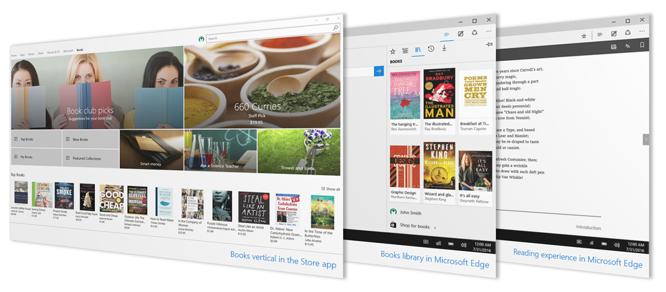 Books library in Microsoft Edge in Windows 10. 
