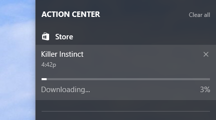 Store download progress in Action Center.
