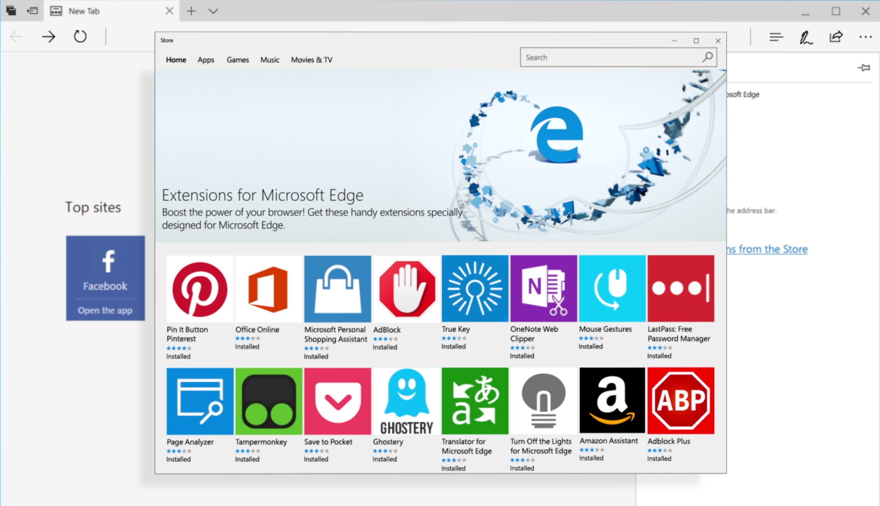 Extensions for Microsoft Edge in the Windows Store.