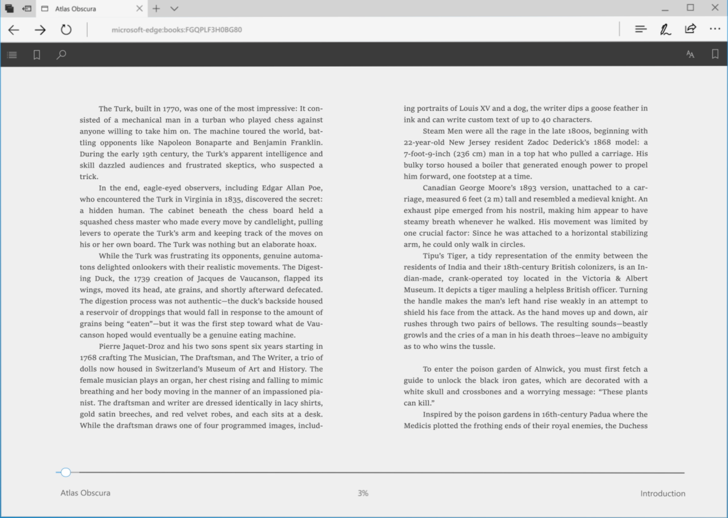 Once you’ve purchased a book from the Windows Store, you can start reading immediately with Microsoft Edge, which supports offline reading without an internet connection.