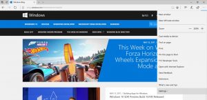 Microsoft Edge displaying the Windows Blogs and showing the menu for importing data from another browser to Microsoft Edge