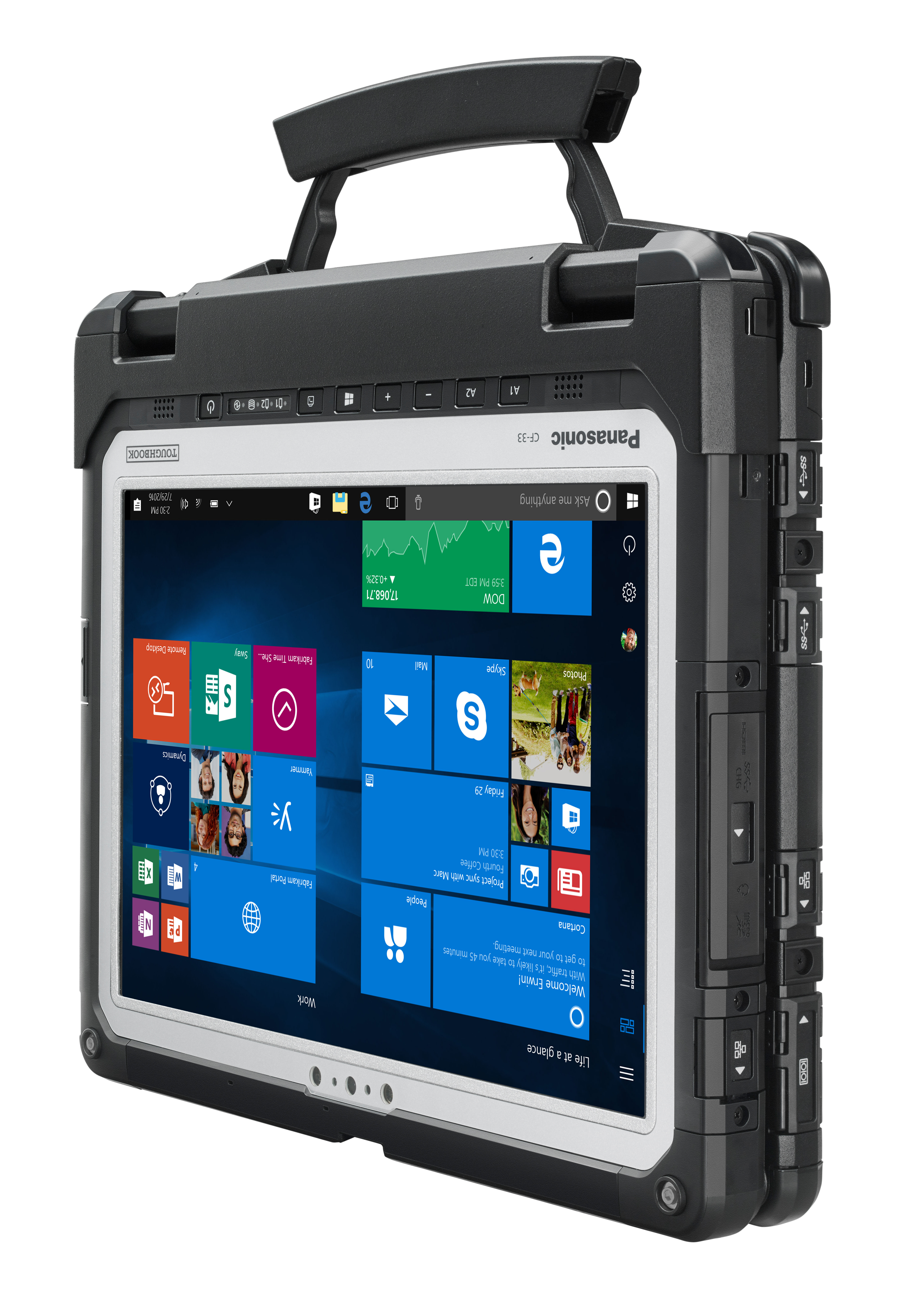 Panasonic Toughbook 33: Panasonic Toughbook 33 folded in tablet mode with screen showing