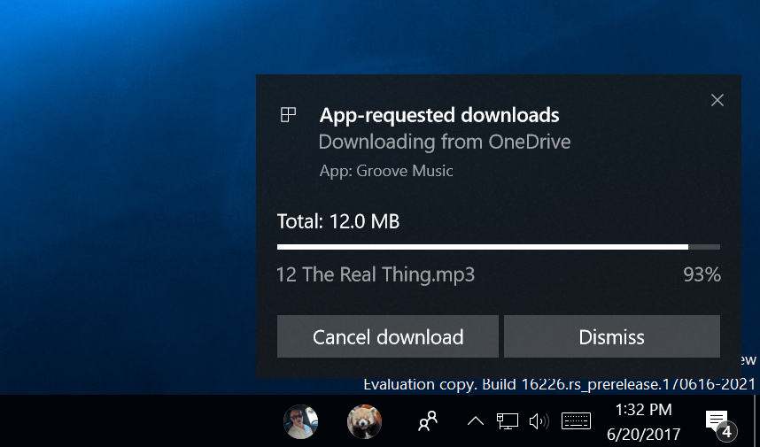 App-requested downloads with OneDrive Files On-Demand.