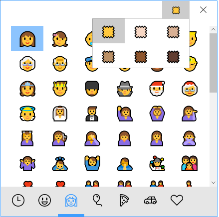In the "People" emoji category, you can change the skin tone of the emoji.