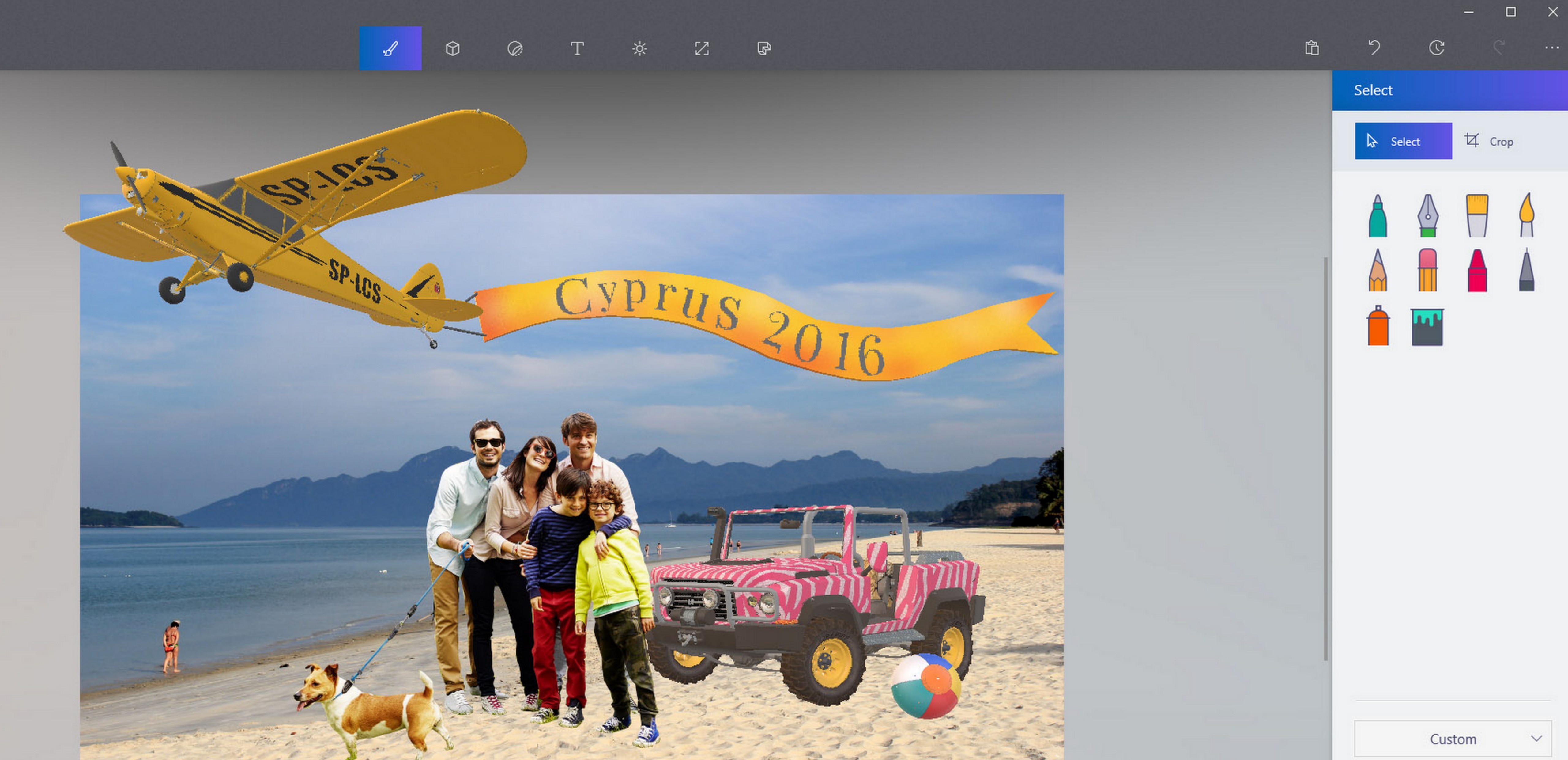 Picture of family being edited in Paint 3D with Magic Select tool