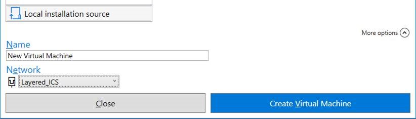 If you’re wondering where the options for VM Name and networking went, they’re in the “More options” section which introduces another new feature in Hyper-V. 