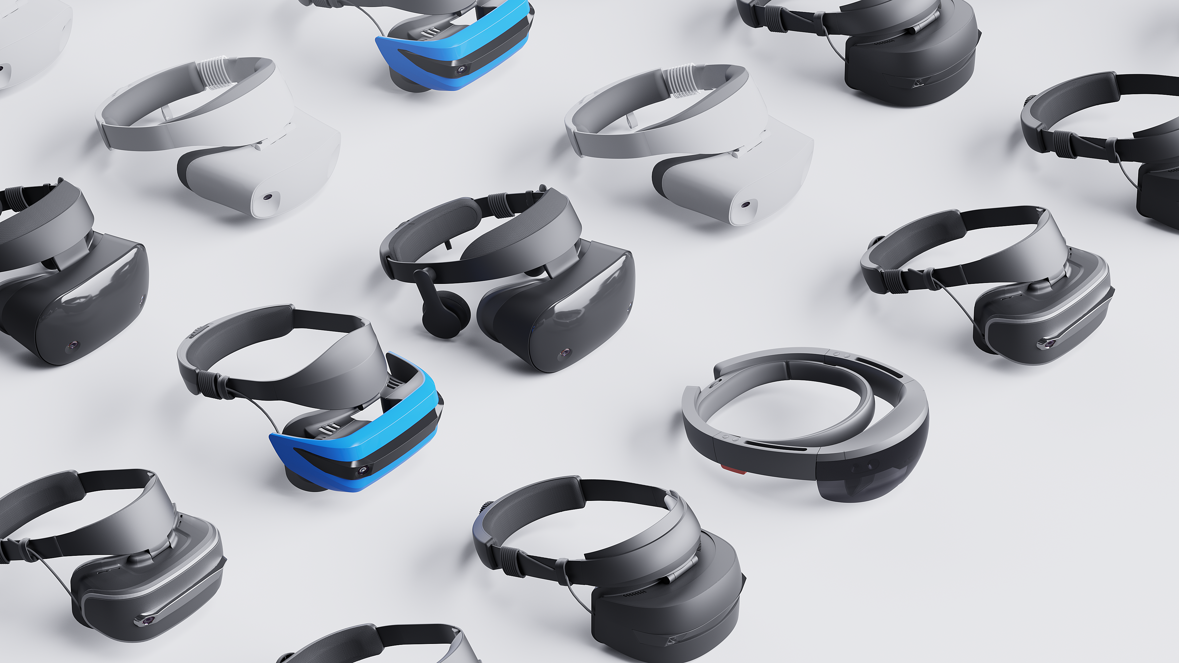 Collage of Windows Mixed Reality headsets from Acer, Dell, Lenovo, HP, and HoloLens