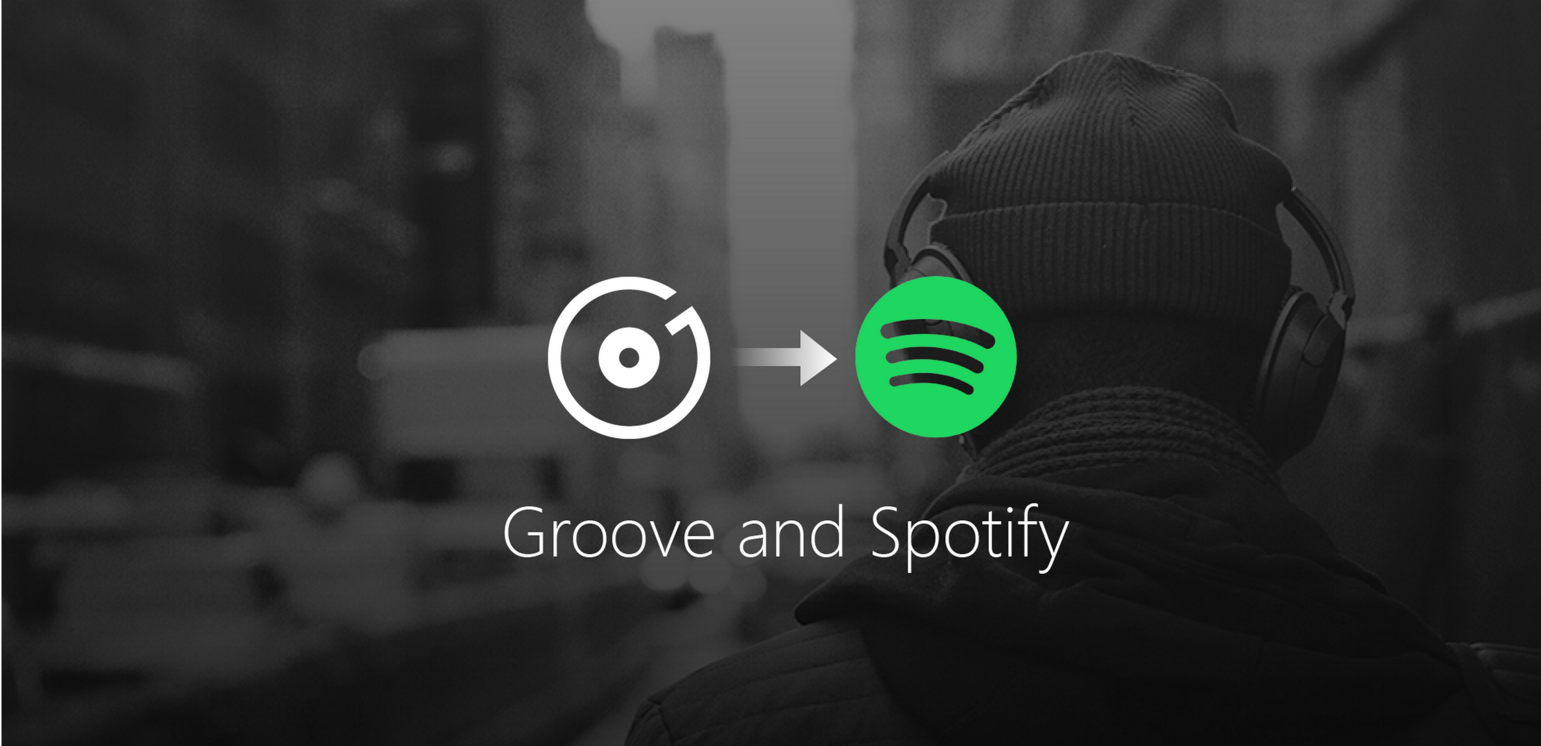Groove logo with arrow pointing to the right toward the Spotify logo