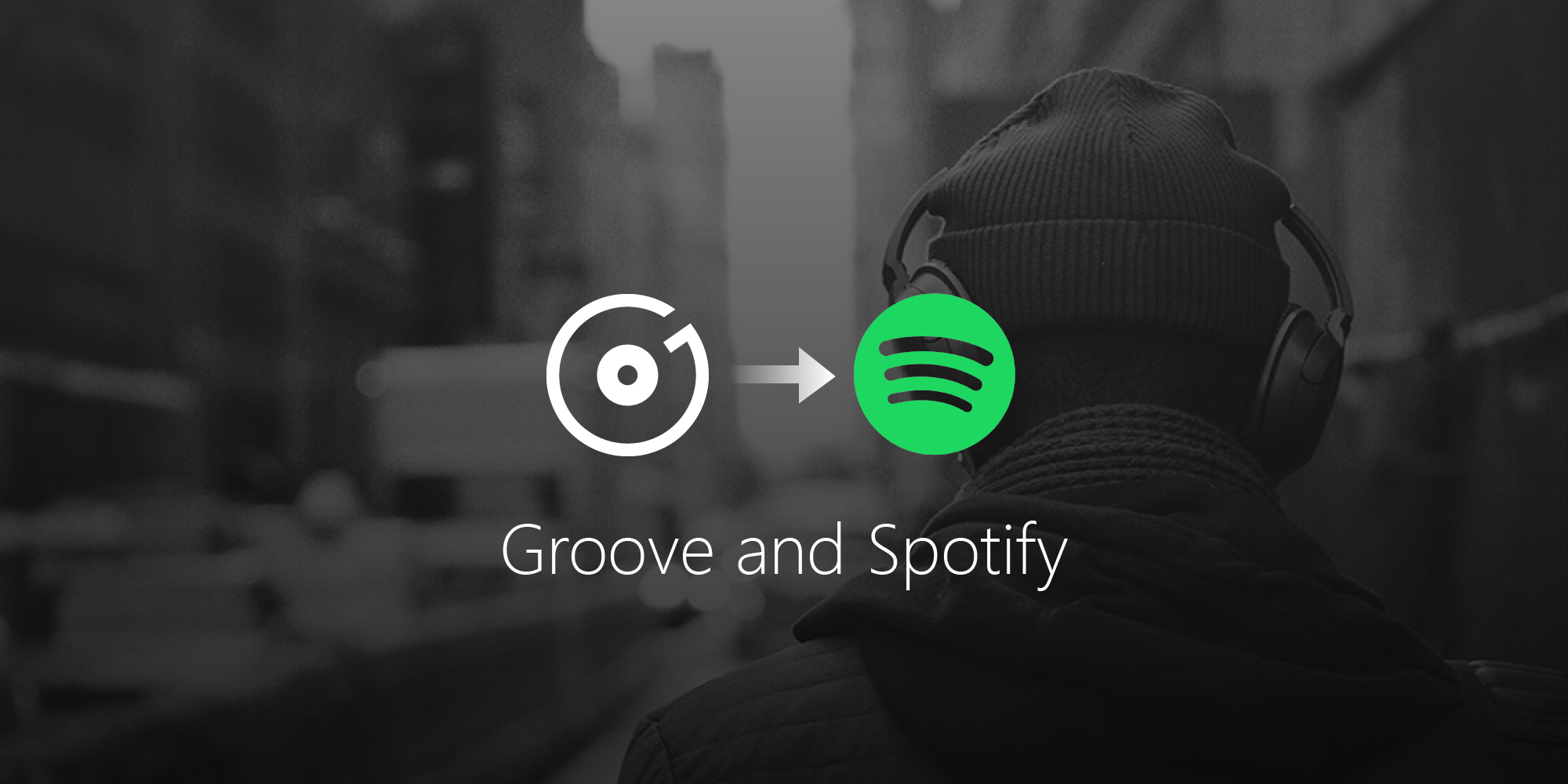 Groove logo with arrow pointing to the right toward the Spotify logo