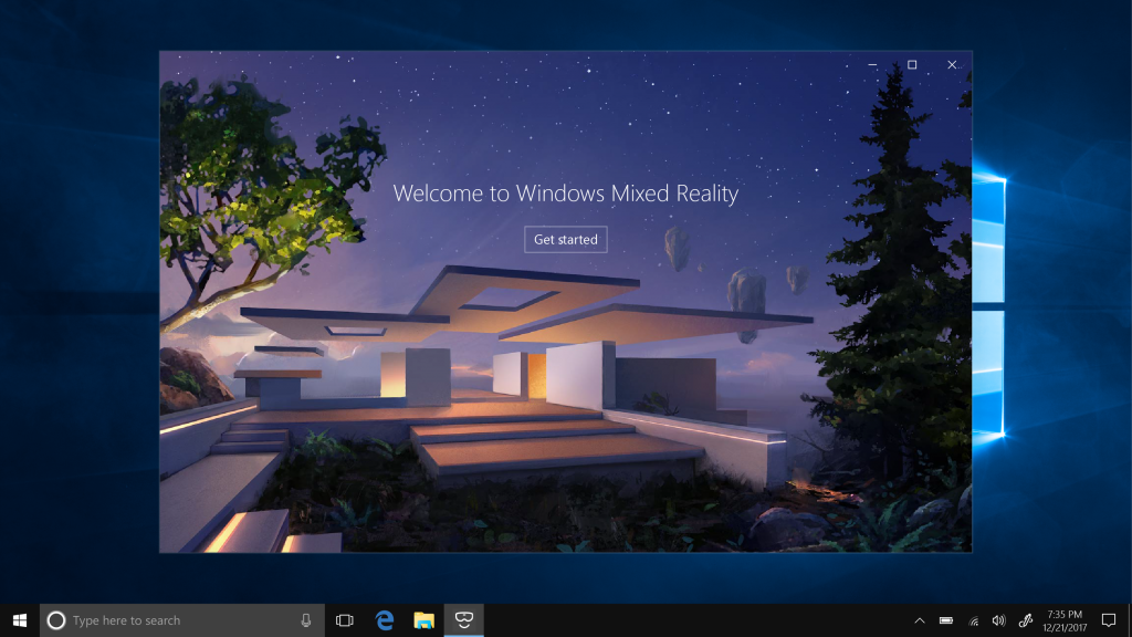 Welcome to Windows Mixed Reality welcome screen running on Windows 10