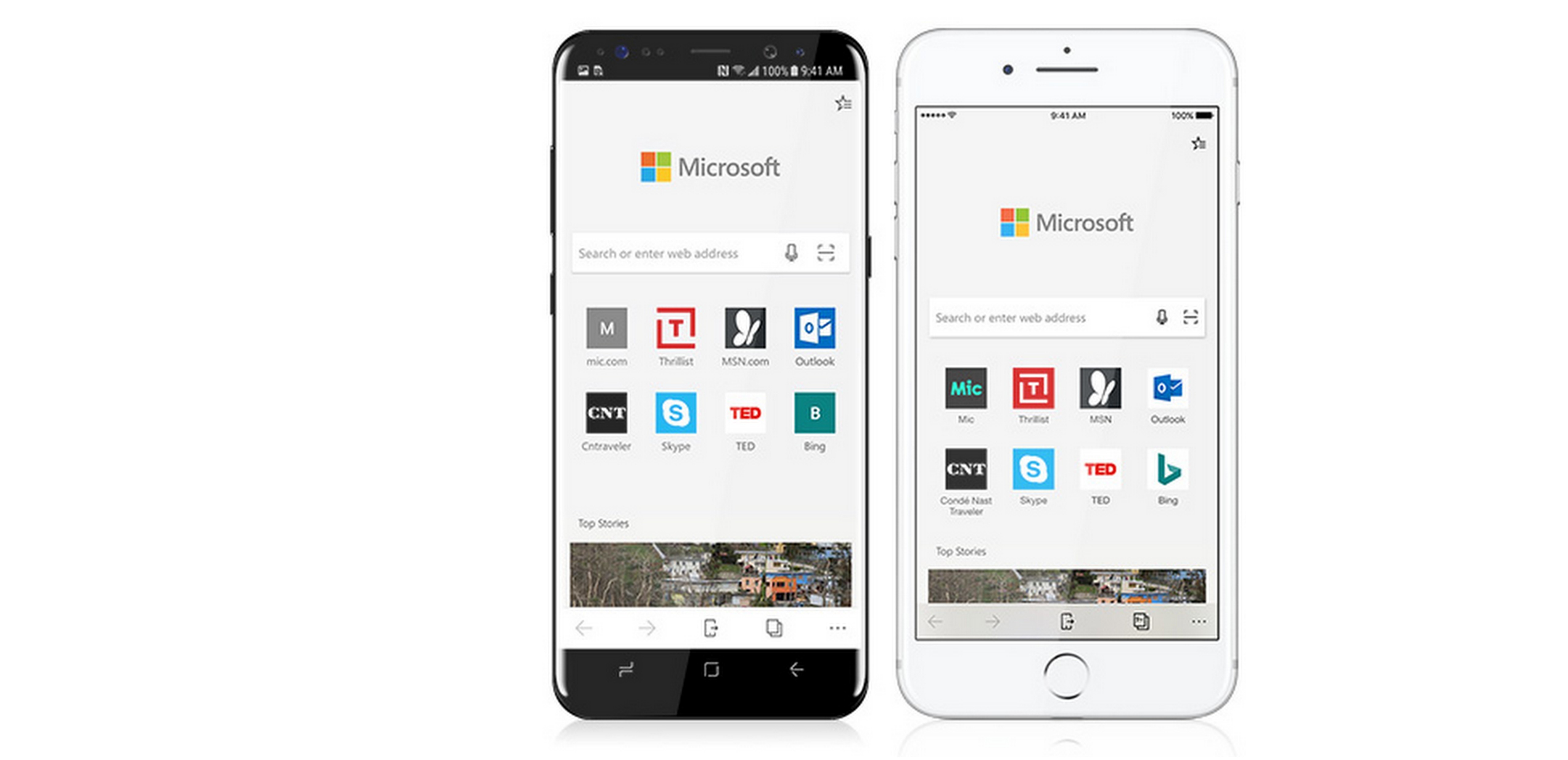 Microsoft Edge shown on an iPhone and Android phone