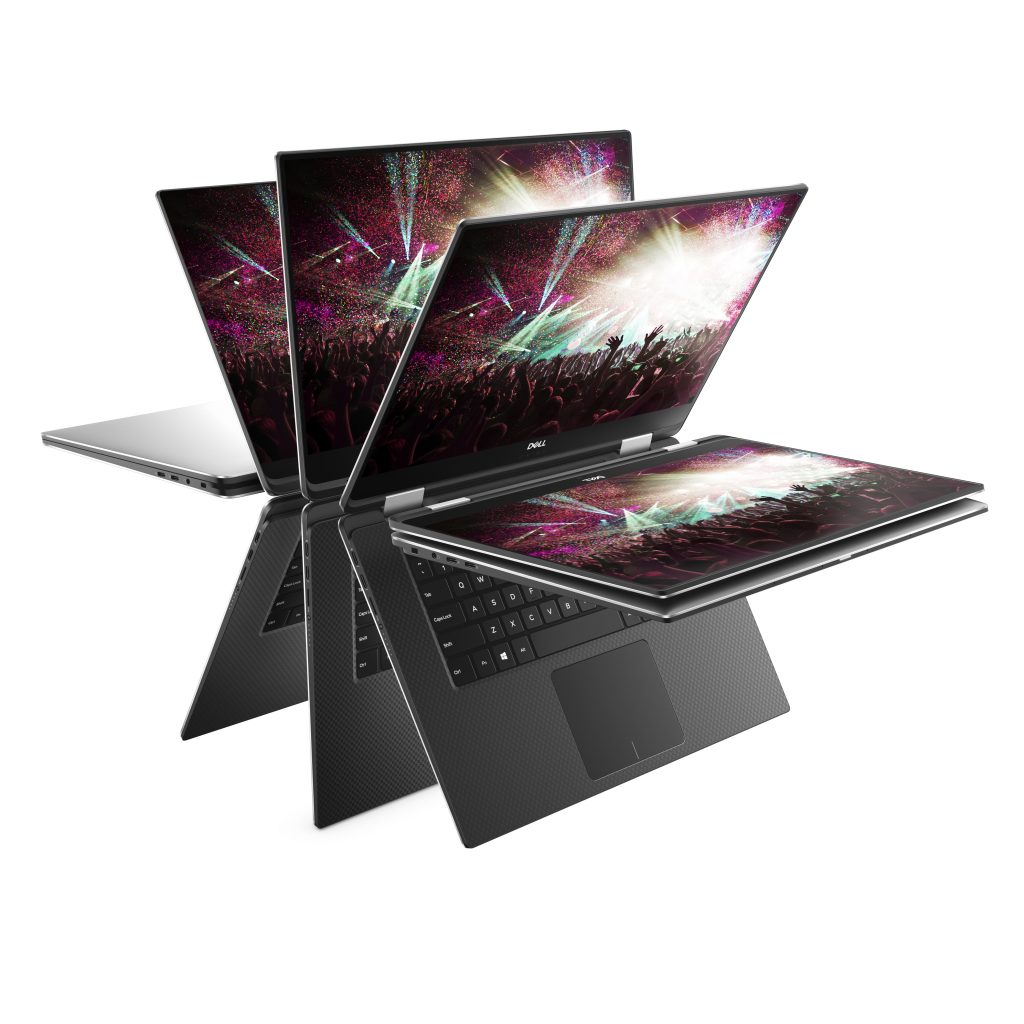 Dell XPS 15 2-in-1 shown in multiple modes