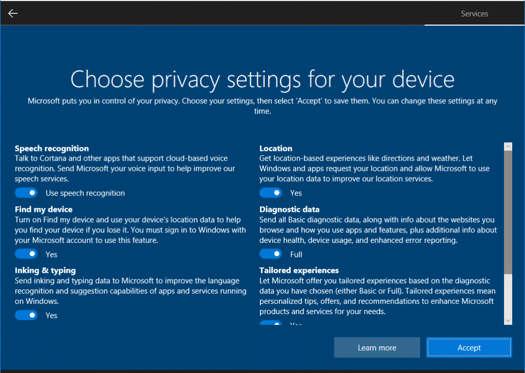 Choose privacy settings for your device screen for Windows Insiders
