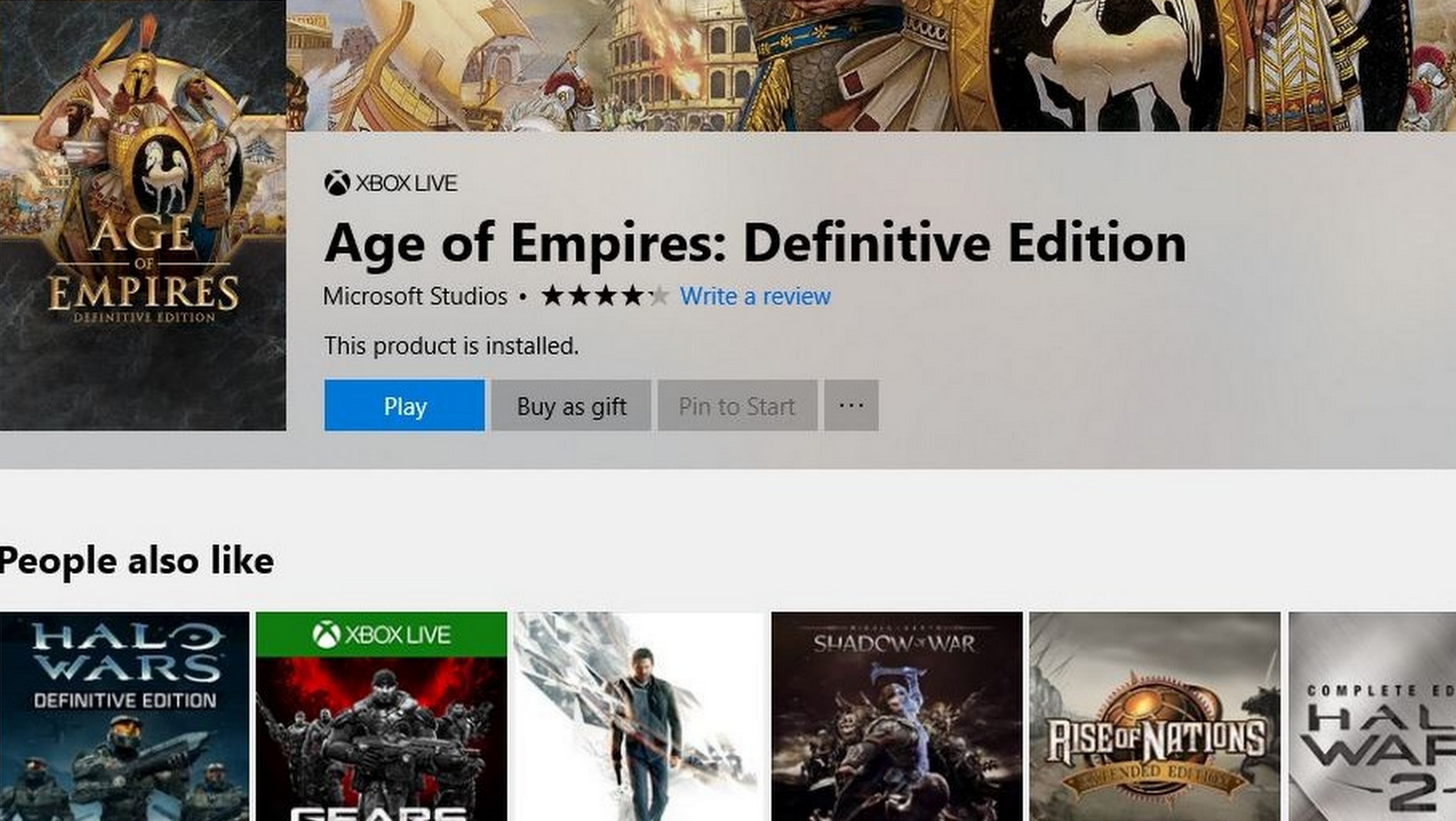 Age of Empires: Definitive Edition page in Microsoft Store