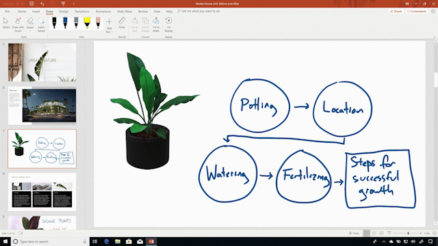 Gif shows PowerPoint Designer converting pen writing to text