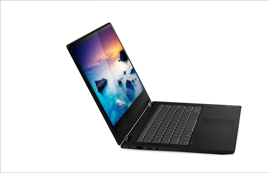 IdeaPad C340 2-in-1 convertible laptop, open at a 90-degree angle, facing right