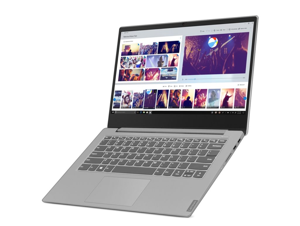 IdeaPad S340 in Platinum Grey, open at about a 45-degree angle, facing left