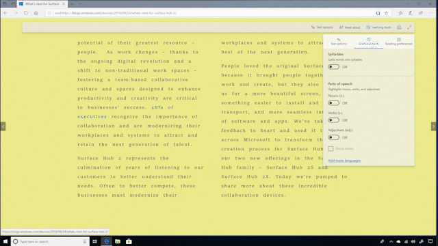 GIF shows page of text with a yellow theme, with the grammar tools opened in a dialog box