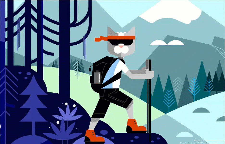GIF of an illustrated cat hiking and the image getting snipped into a new window