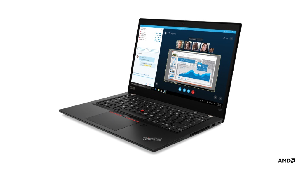 Photo of Lenovo ThinkPad X395, open and facing left