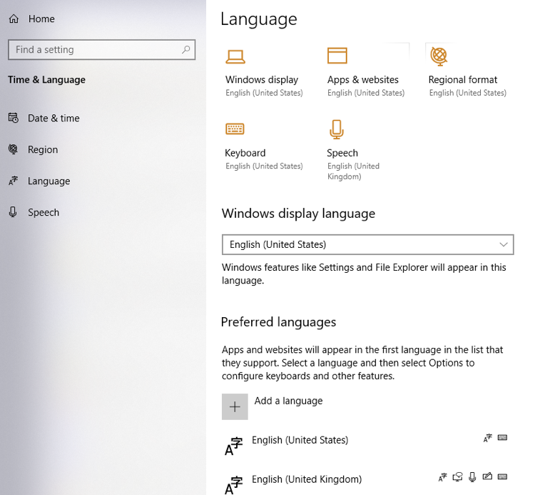 Language options in Settings, showing a new breakdown at the top explaining each input method and what the current default language is set to.