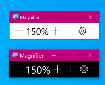 Showing the dark and light themed Magnifier options side by side