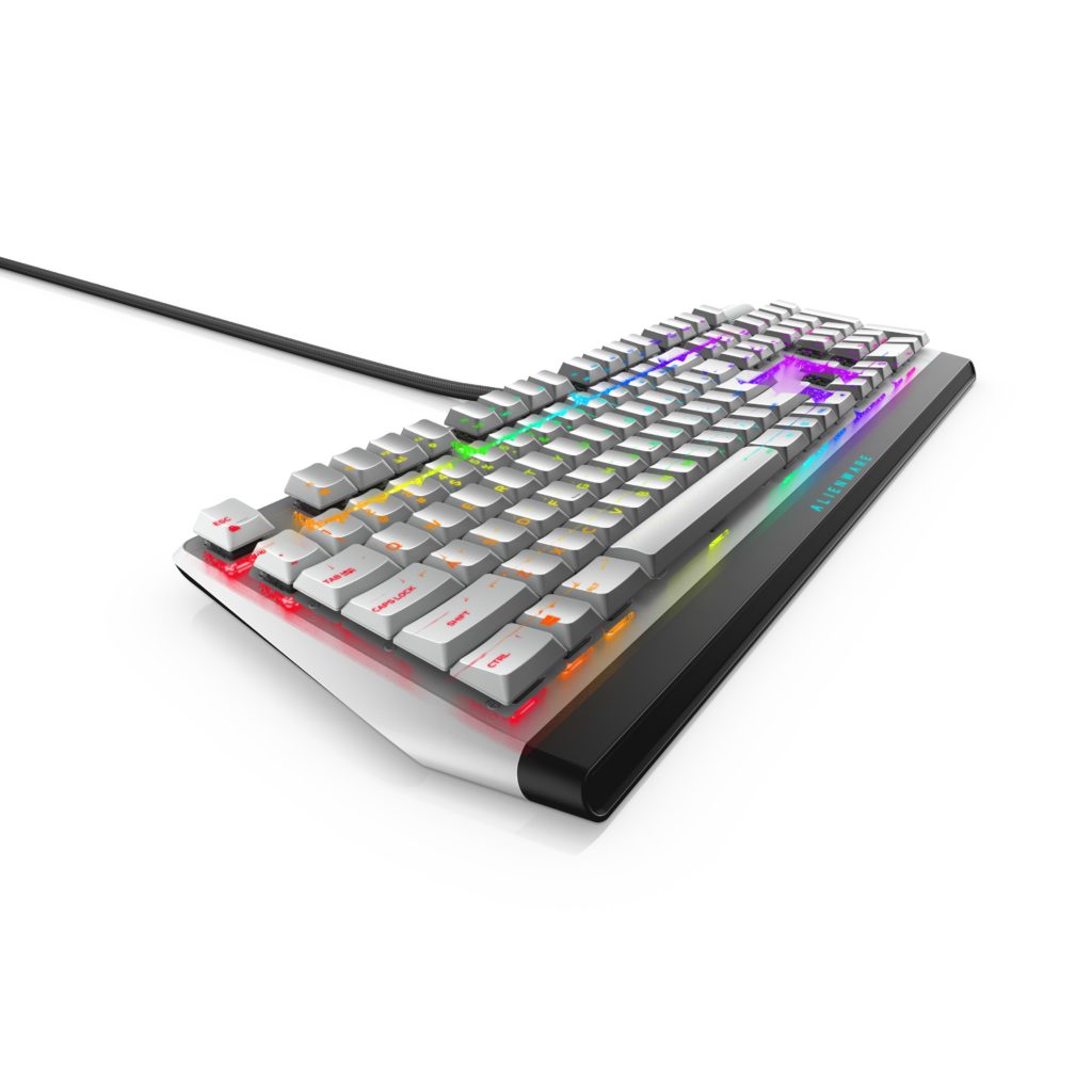 Photo of Alienware Low-Profile RGB Mechanical Gaming Keyboard, with multiple colors lighting up the keyboard
