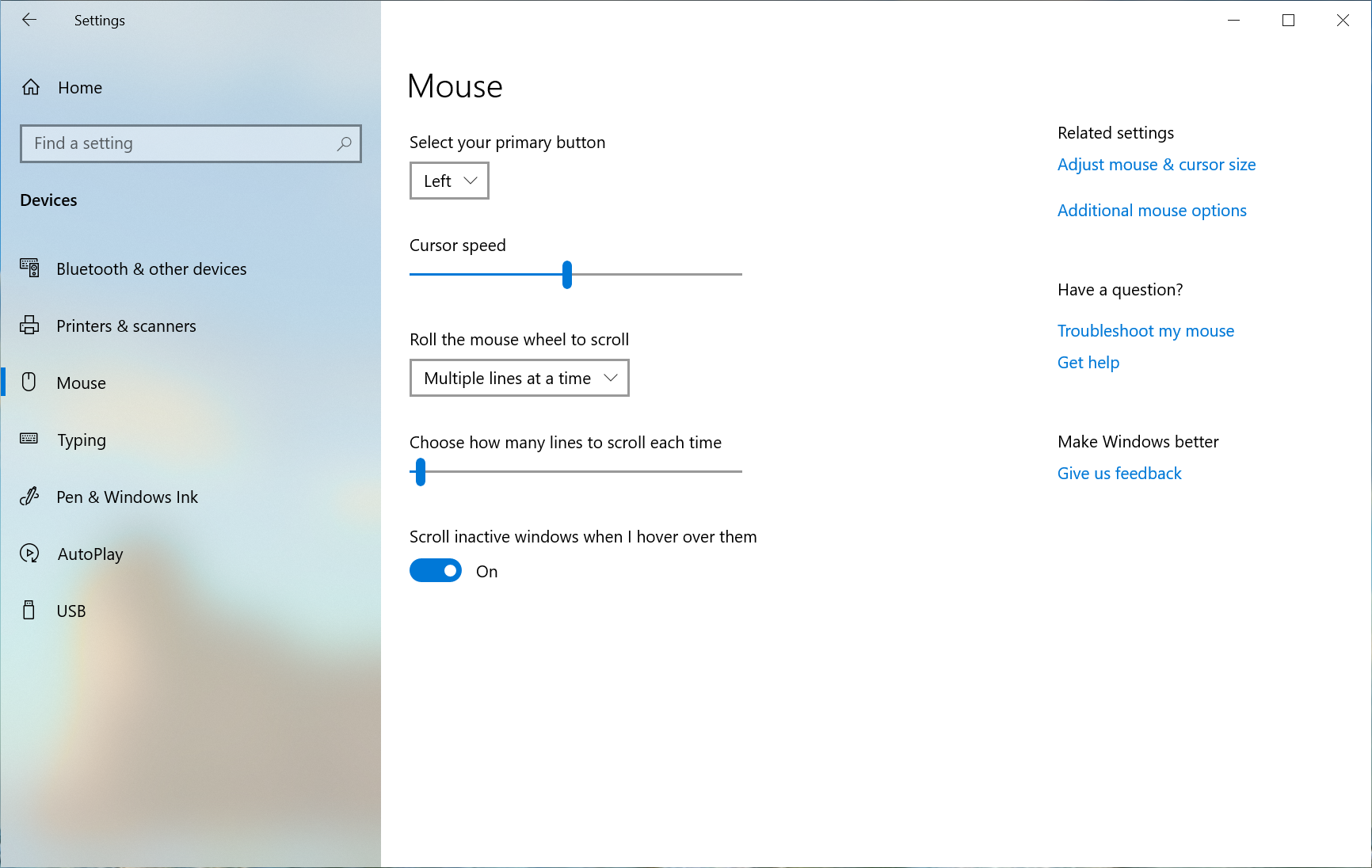 Showing the Cursor speed slider in Mouse Settings.