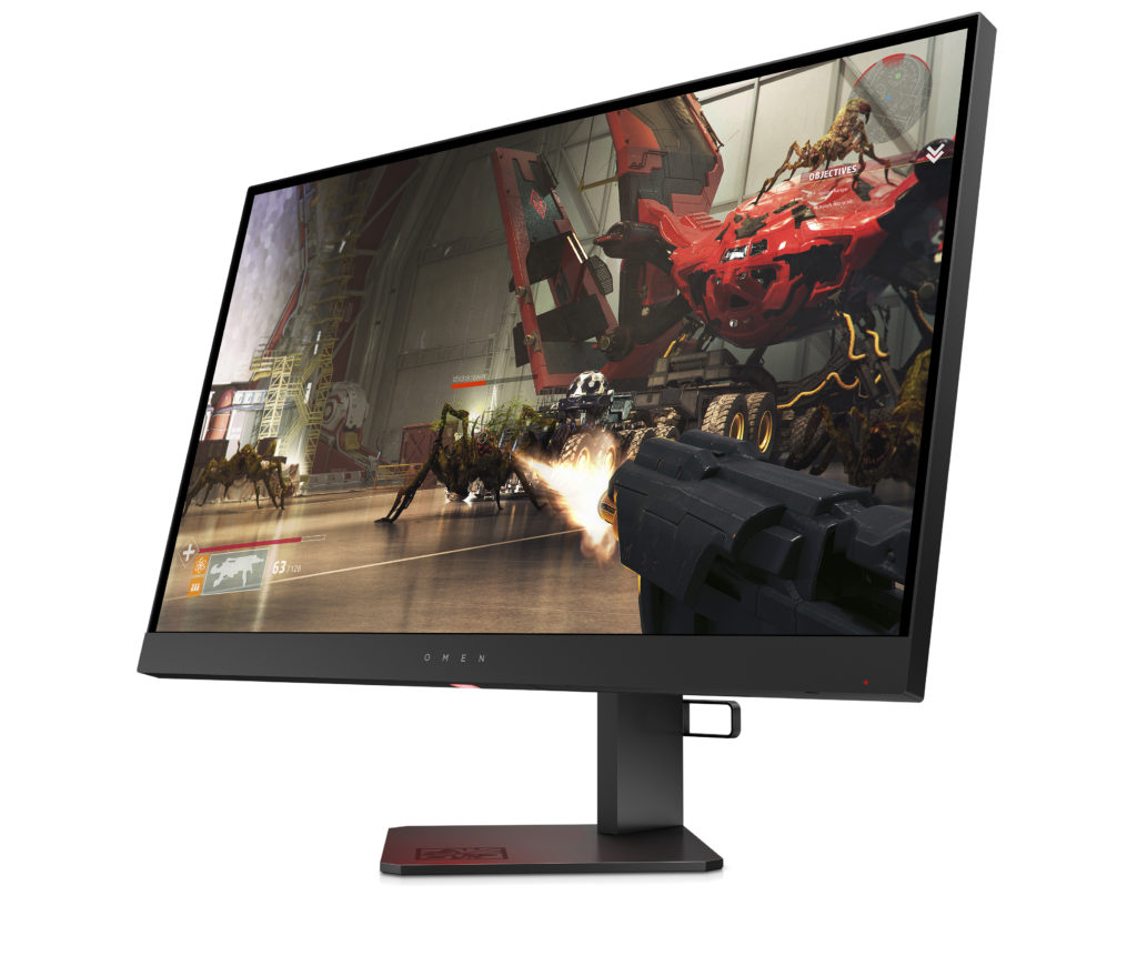 Photo of OMEN X 27 gaming monitor with a first-person shooter game on screen