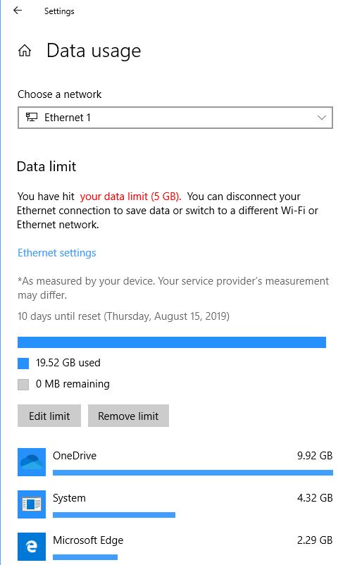 Showing the updated Data Usage Settings page.