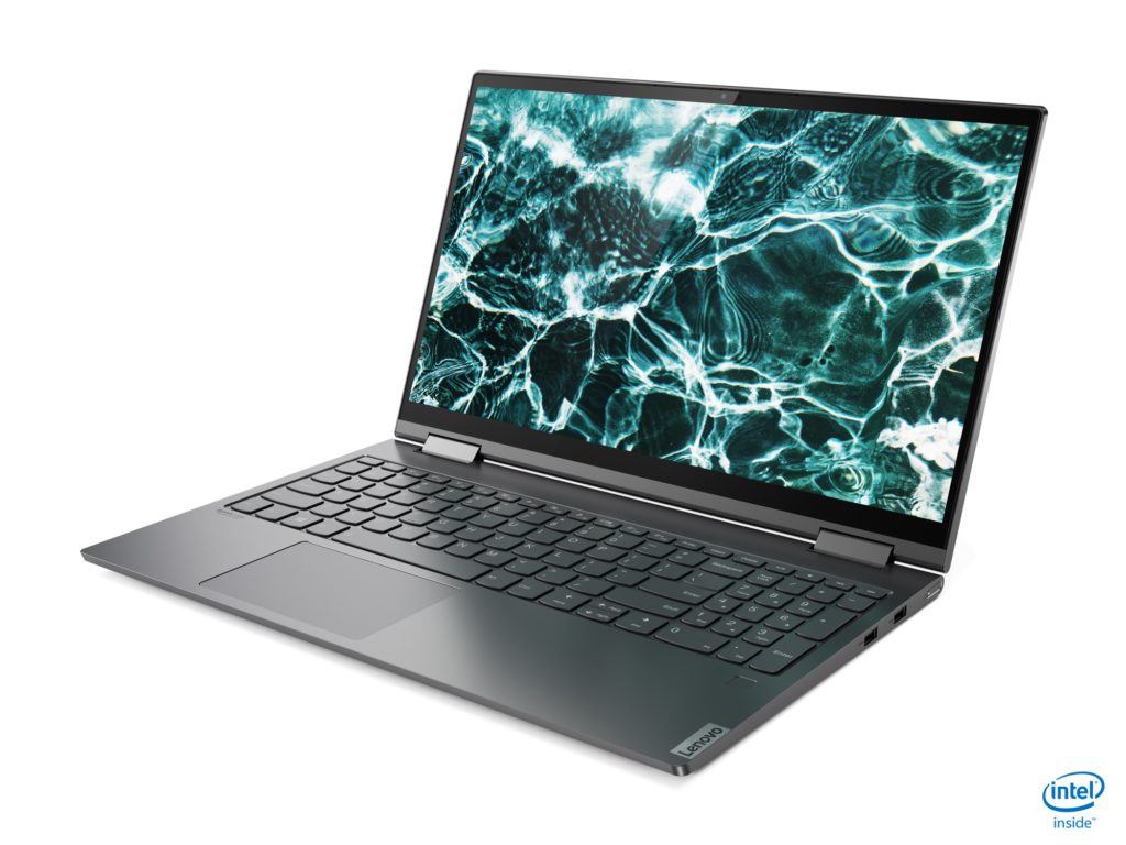 Photo of Lenovo Yoga C740 laptop, open and facing reader