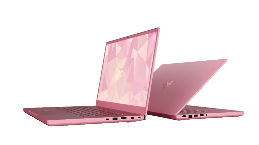 Back to back Razer 15 gaming laptops in Quartz Pink