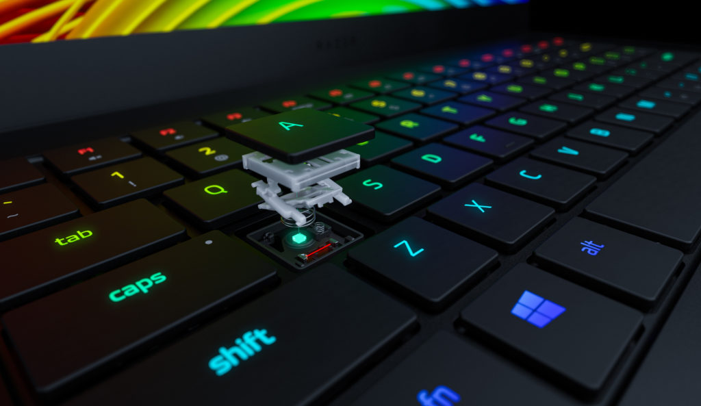 Close-up on the A key of the Razer 15 gaming laptop