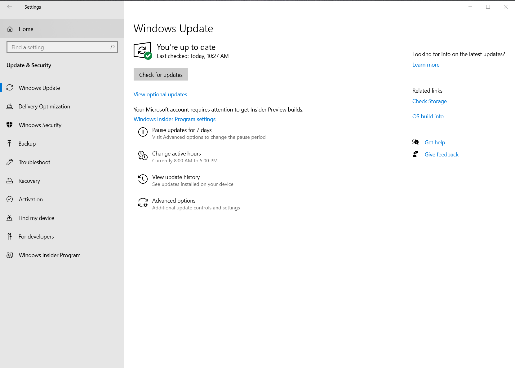 View optional updates option in the Windows Update section of Update & Security Settings.