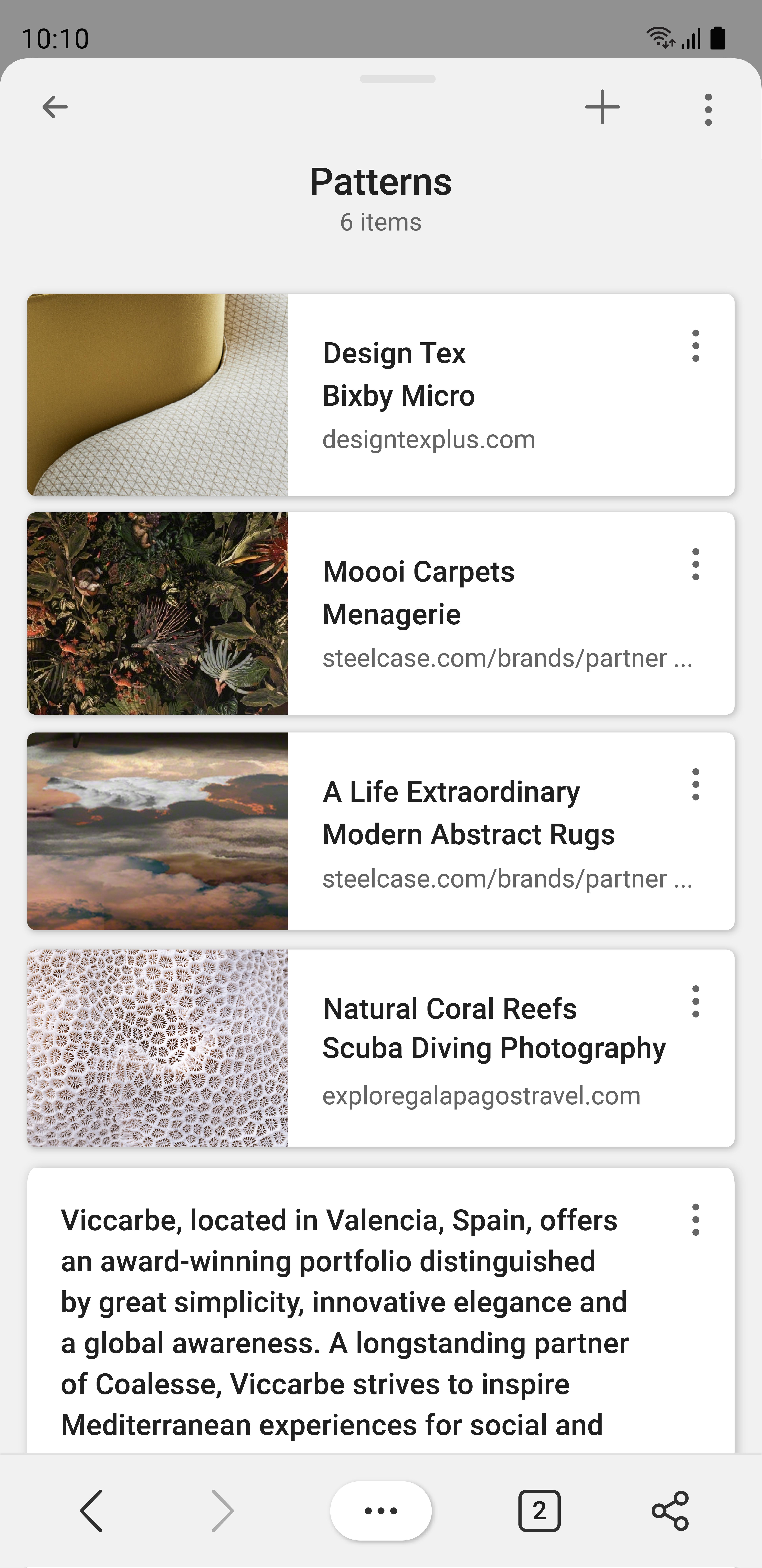 Collections user interface on Android