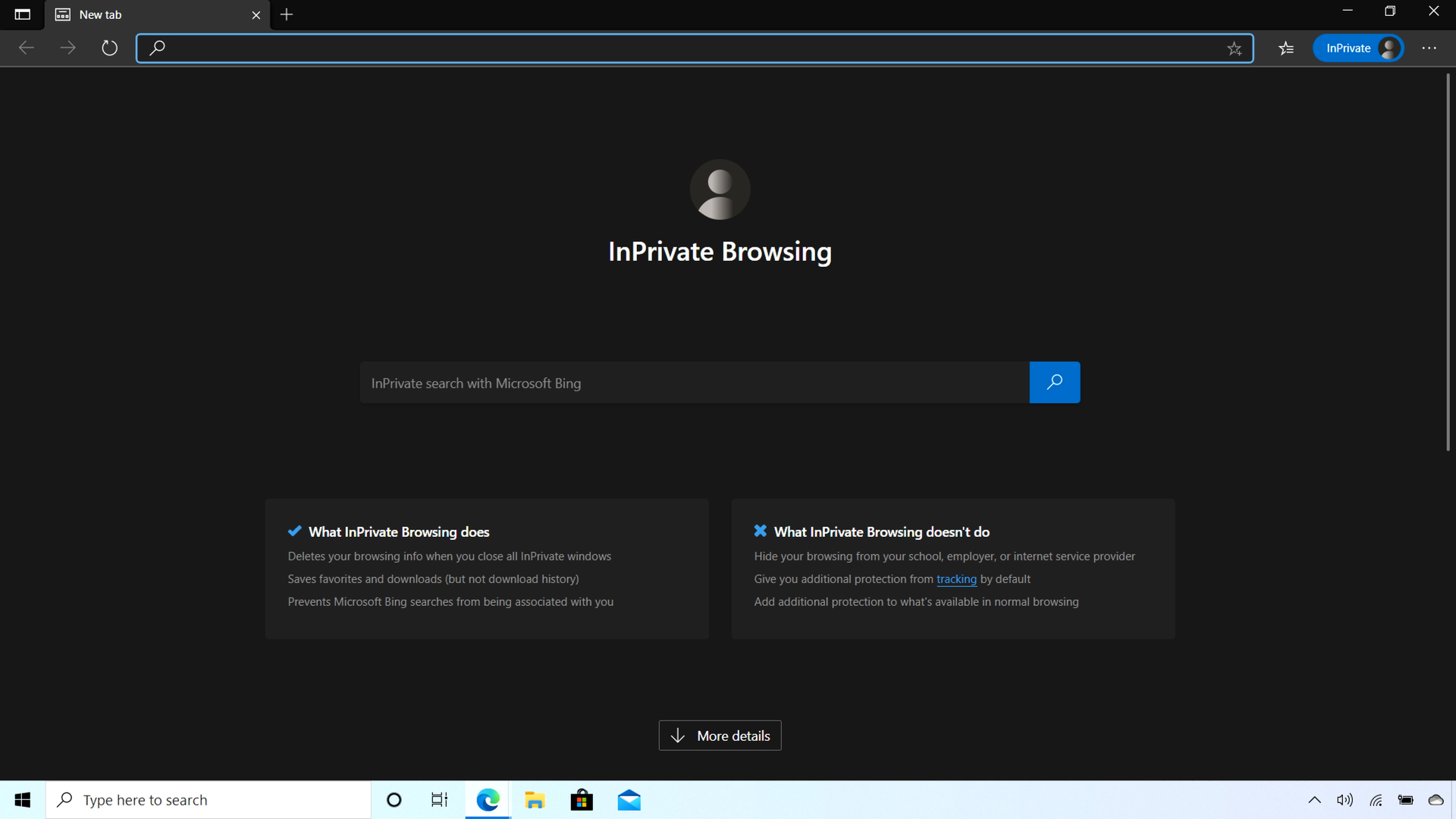 InPrivate browsing user interface